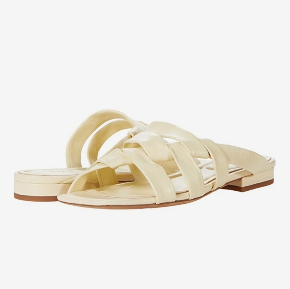 Vince Cream Braided Leather Slide Sandals